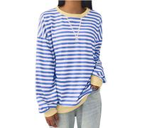 (3XL, 003* Light Blue) Womens Tops Clearance Women's Oversized Sweatshirts Striped Pullover Tops Crewneck Long Sleeve Casual Shirts Dressy Cute Jumpers Top Loose Sweatshirt