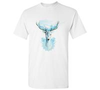 (3XL) Blue Snow Deer Reindeer Moose Forrest Art White Men T Shirt Tee Top