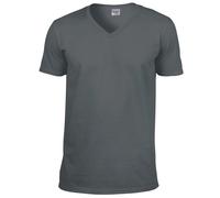(3XL, Charcoal) Gildan Mens Soft Style V-Neck Short Sleeve T-Shirt