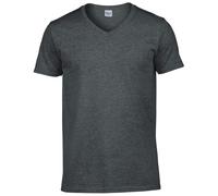 (3XL, Dark Heather) Gildan Mens Soft Style V-Neck Short Sleeve T-Shirt