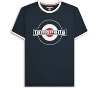 (3XL, Dark Navy/silver) Lambretta Mens Logo Ringer Short Sleeve Crew Neck Cotton T-Shirt Top Tee