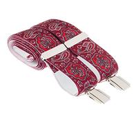 3XL Deep Red and Burgundy Paisley Trouser Braces 35mm Silver Clips 56 Inches Extra Long