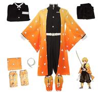 (3XL) Demon Slayer Agatsuma Zenitsu Cosplay Performance Costume for Men Boys Anime Kimono Outfits Halloween Party