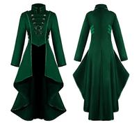 (3XL, Green) Retro Women Gothic Steampunk Button Corset Costume Coat Medieval Jacke