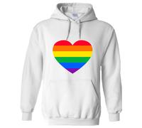 (3XL) LGBTQ Colourful Rainbow Gay Pride Heart Men White Hoodie Hooded Sweat Sweater
