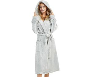 (3XL, Light Grey) Women Dressing Gown Hooded Fleece Lined Fluffy Bathrobe
