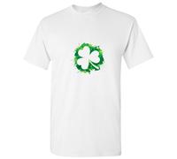 (3XL) Lucky Green Four Leaf Clover Plant Fortune White Men T Shirt Tee Top