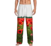 3XL Men's Pajama Pants - Adjustable Elastic Waist, Warm Lightweight Comfy Poppy Flowers Vivid Petals Print Lounge Pant with Pockets