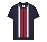 (3XL, Navy) Lambretta Mens Greco Striped Knitted Short-Sleeved Polo Shirt