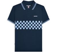 (3XL, Navy/Sky) Lambretta Mens Two Toned Tipped Short Sleeve Checked Polo Shirt Top Tee