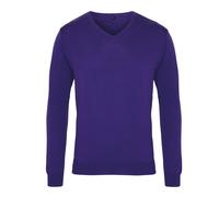 (3XL, Purple) Premier Mens Knitted Cotton Acrylic V Neck Sweatshirt
