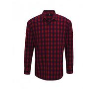 (3XL, Red/Navy) Premier Mens Mulligan Check Long Sleeve Shirt