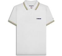 (3XL, White/Cashew) Lambretta Mens Twin Tipped Short Sleeve 3 Button Placket Cotton Polo Shirt Top
