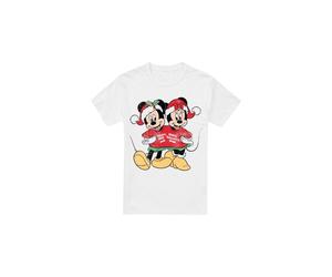 (3XL, White) Disney Mens Mickey & Minnie Mouse Christmas Sweater T-Shirt