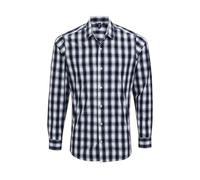 (3XL, White/Navy) Premier Mens Mulligan Checked Cotton Long-Sleeved Shirt