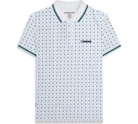 (3XL, White/Navy/Smoke) Lambretta Mens Geometric Allover Print Short Sleeve Collared Polo Shirt Top Tee