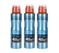 3xLoreal Men Expert Cool Power 48H Anti-Perspirant Ice Effect Gents Deodorant Body Spray 150ml (3x150ml)