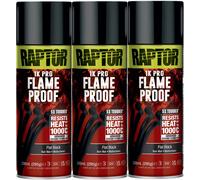 3xU-POL Raptor 1K Pro Flame Proof Flat Black Spray 338ml Resists to 1000°c Heat