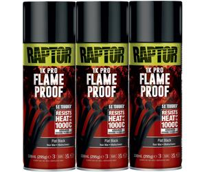 3xU-POL Raptor 1K Pro Flame Proof Flat Black Spray 338ml Resists to 1000°c Heat