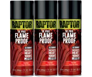 3xU-POL Raptor 1K Pro Flame Proof Flat Red Spray 352ml Resists up to 1000°c Heat