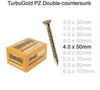 ( 4.0 x 50mm, 100) TurboGold Pozi Double Countersunk Multipurpose Wood Screws Various Sizes