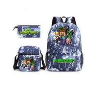 (4_03) Minecraft 3pcs Sets Backpack Mochila Kids Capacity Bags-3