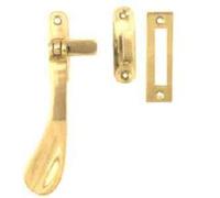 4 1/4" Polished Brass Victorian Reversible Hook/Mortice Plate Casement Fastener