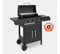 VonHaus Gas BBQ - 4+1 Burner Portable Barbecue with Warming Rack, Side Burner, Temperature Gauge, Cabinet Storage Shelf, Wheels, Gas Hose & Regulator - Steel Barbeque can Grill Meat, Fish & Veg