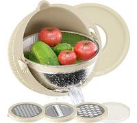 4-1 Colander with Bowl Set - Rotatable Strainers for Kitchen, Food Strainers and Colanders, Funny Presents for Women, Fruit Cleaner, Veggie Wash, Aesthetic Kitchen Gadget Essentials - Beige