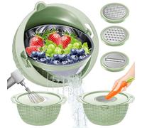 4-1 Colander with Fruit Bowl Set - Colander for Kitchen, Rotatable Strainers and Colanders(Patented), Pasta Strainer with New Upgraded Graters for Fruit, Veggie, Aesthetic Kitchen Essentials - Green