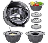 4-1 Colander with Mixing Bowl Set - Colander for Kitchen, Food Strainers and Colander, Pasta Strainer, Rice Strainer, Fruit Cleaner, Veggie Wash, Salad Spinner, Apartment & Home Essentials - Dark Grey