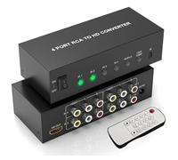 4" 1 Out RCA to HDMI Converter with Remote Control - AV Composite to HDMI Adapter 1080P/720P, Support 4:3/16:9 Switch, Compatible with PS1/PS2/PS3, Xbox, N64, SNES, Wii, DVD, VCR, Camcorders - Plug