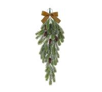 4/1 Pack Christmas Teardrop Cedar Swags, Winter Pine Needles Swag with Velvet Ribbon Bow and Pine Cones, Artificial Greenery Swag Wreath for Xmas Tree Front Door Farmhouse Home Wall Decor (1Pc)