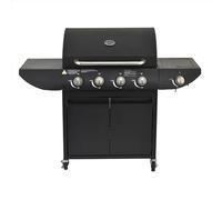 4+1 Series Gas BBQ with Side Barbecue Burner and Storage Cabinet, Warming Rack, Shelves, Thermometer, Carbon Steel, Black