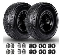 4.10/3.50-4" Flat Free Tire and Wheel, 10 Inch Solid Tire with 5/8" Axle Bore Hole with 3/4" & 1/2" Extra Bearings, 2.2" Offset Hub for Wheelbarrow, Wagon, Gorilla Cart, Dolly, Hand Truk, Generator