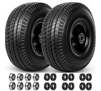 4.10/3.50-4" Tire and Wheel Flat Free, 10" Solid Tire, 5/8" Bearing, 2 Pack | 2.2" Offset Hub, with 3/4" & 1/2" Extra Bearings, for Hand Truck Garden Wagon Cart Trolley Dolly