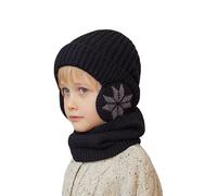 4-10 Years Kids Winter Knitted Earflap Cap Scarf Set Fleece Lined Earflap Beanies Hat Cosy Baby Warm Hat with Neck Warmer Windproof Outdoor Ski Beanies Cap Knitted Crochet Cap Children Handmade Hat