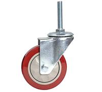 4" (100mm) Heavy-Duty M12 * 60mm Jujube Red Swivel Caster Wheels, Long Threaded Stem, Universal Belt Brake, Ideal for High Load Applications
