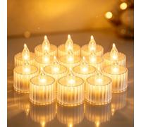 4-12 pcs Realistic and Bright Battery Operated Flameless LED Tea Lights Candles,Crystal Electric Fake Candles for Halloween Valentine's Day Weddings Christmas Party Festivals Decoration in Warm Yellow