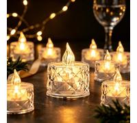 4-12 pcs Realistic and Bright Battery Operated Flameless LED Tea Lights Candles,Crystal Electric Fake Candles for Halloween Valentine's Day Weddings Christmas Party Festivals Decoration in Warm Yellow