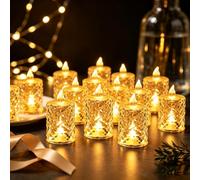 4-12 pcs Realistic and Bright Battery Operated Flameless LED Tea Lights Candles,Crystal Electric Fake Candles for Halloween Valentine's Day Weddings Christmas Party Festivals Decoration in Warm Yellow