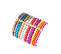 4-12Pcs Bohemian Multilayered Polymer Clay Love Heart Stackable Stretch Bracelet Set Colorful Acrylic Beaded Elastic Bracelet For Women Summer Beach Vacation Holiday Jewelry, M, Acrylic, no gemstone