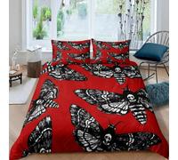 (4, 135*200 (two-piece set)) New Ghost Face Moth Dead Moth Pattern Gothic Digital Printed Duvet Cover Set Bedding