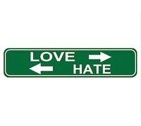 4 * 16 inches Love Vs Hate Left and Right Fun Unique and Unusual Names Streets Home Pub Bar Wall Decor Green Metal Tin Sign