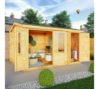 Mercia 4.1m x 3m Home Office Elite Log Cabin With Side Shed (44mm), Brown