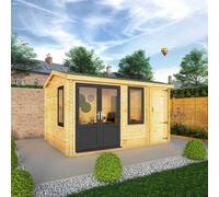Mercia 4.1m x 3m Home Office Elite Log Cabin (44mm) - Grey UPVC Windows & Doors, Brown
