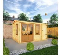 Mercia 4.1m x 3m Home Office Elite Log Cabin (44mm) - Oak UPVC Windows & Doors, Brown