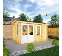 Mercia 4.1m x 3m Home Office Elite Log Cabin (44mm) - White UPVC Windows & Doors, Brown