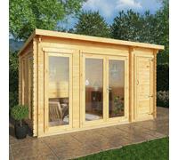 Mercia 4.1m x 3m Studio Pent Log Cabin With Side Shed (28mm)