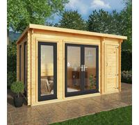 4.1mx3m Mercia Studio Pent Log Cabin With Side Shed - 44mm Logs - UPVC Windows and Door - Grey
